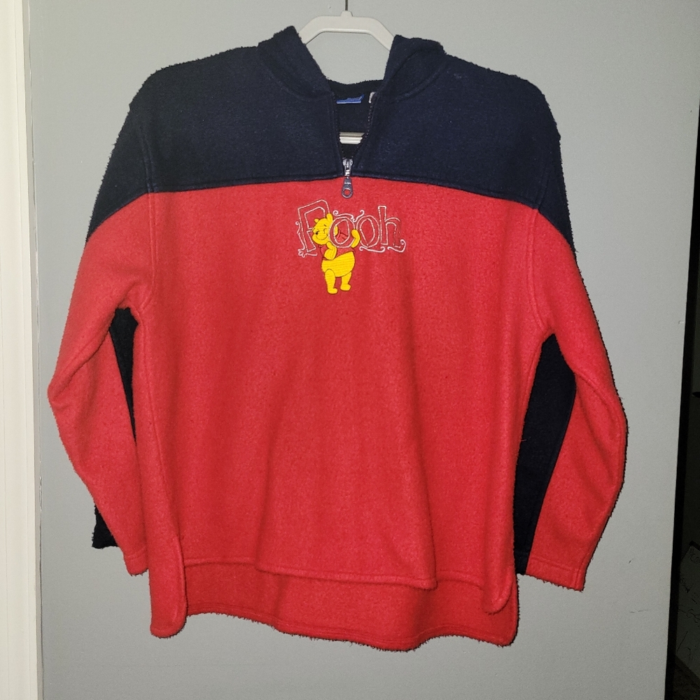 Vtg 90s Winnie The Pooh Disney Embroidered 1/4 Zip Hoodie Fleece Women Large